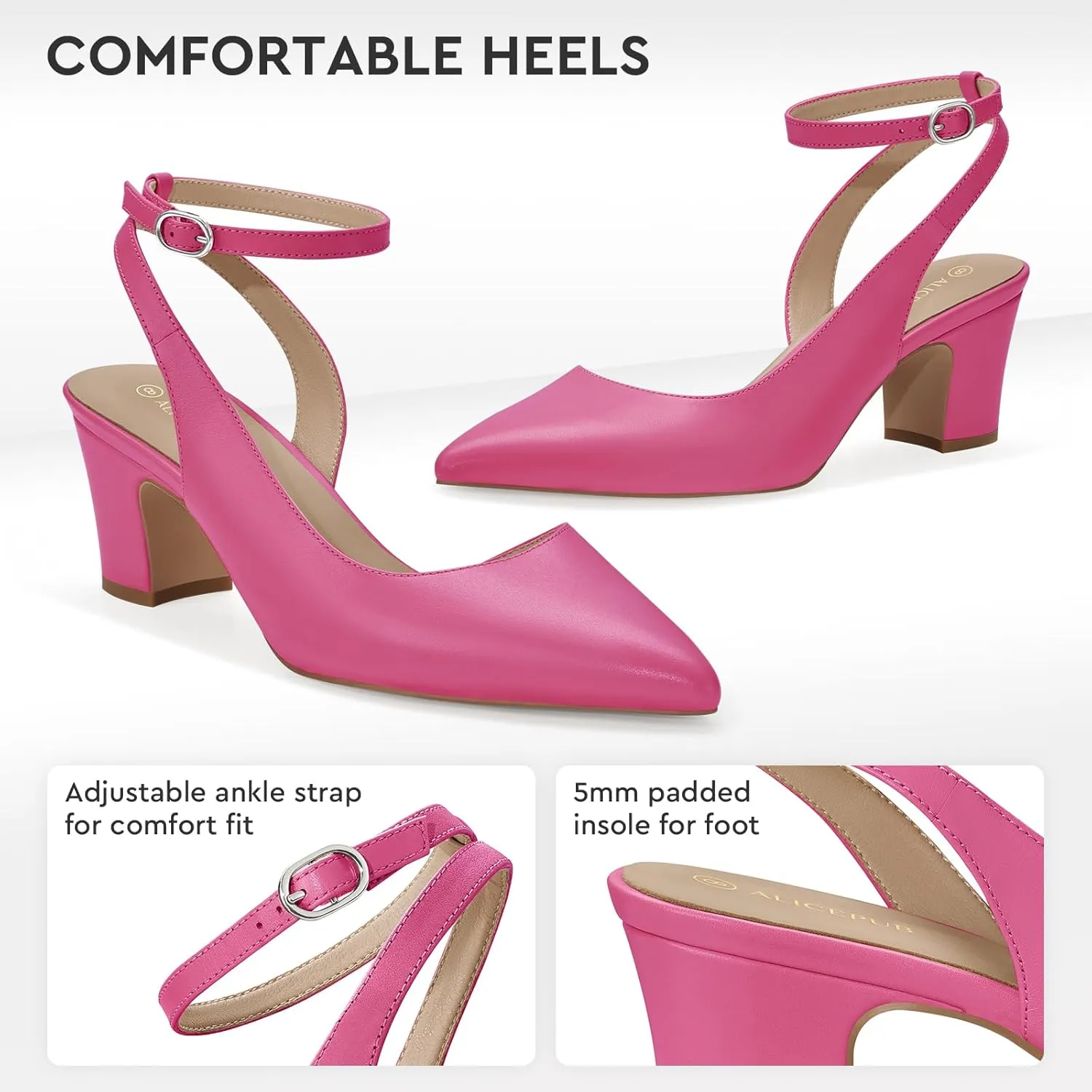 ALICEPUB Women's Closed Toe Heels Pumps Slingback Heels 2inch Chunky Block Heels Low Dress Shoes Comfortable Business Office Work Heels Wedding Shoes