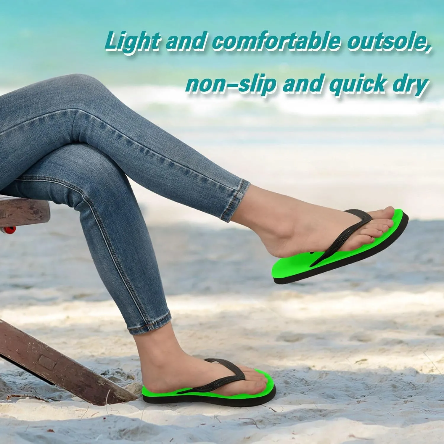 ATTX Neon Green Solid Color Flops Slip Sandals for Women Men, Beach Shoes Casual Thong Sandal（470）