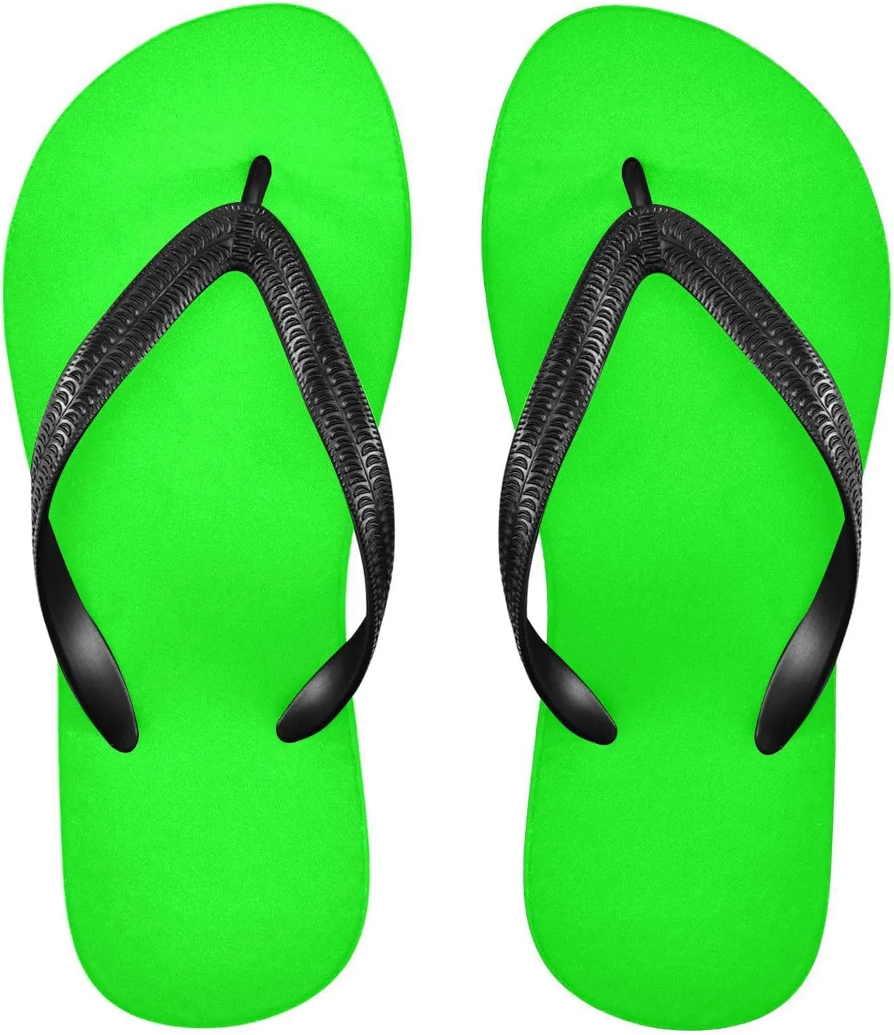 ATTX Neon Green Solid Color Flops Slip Sandals for Women Men, Beach Shoes Casual Thong Sandal（470）