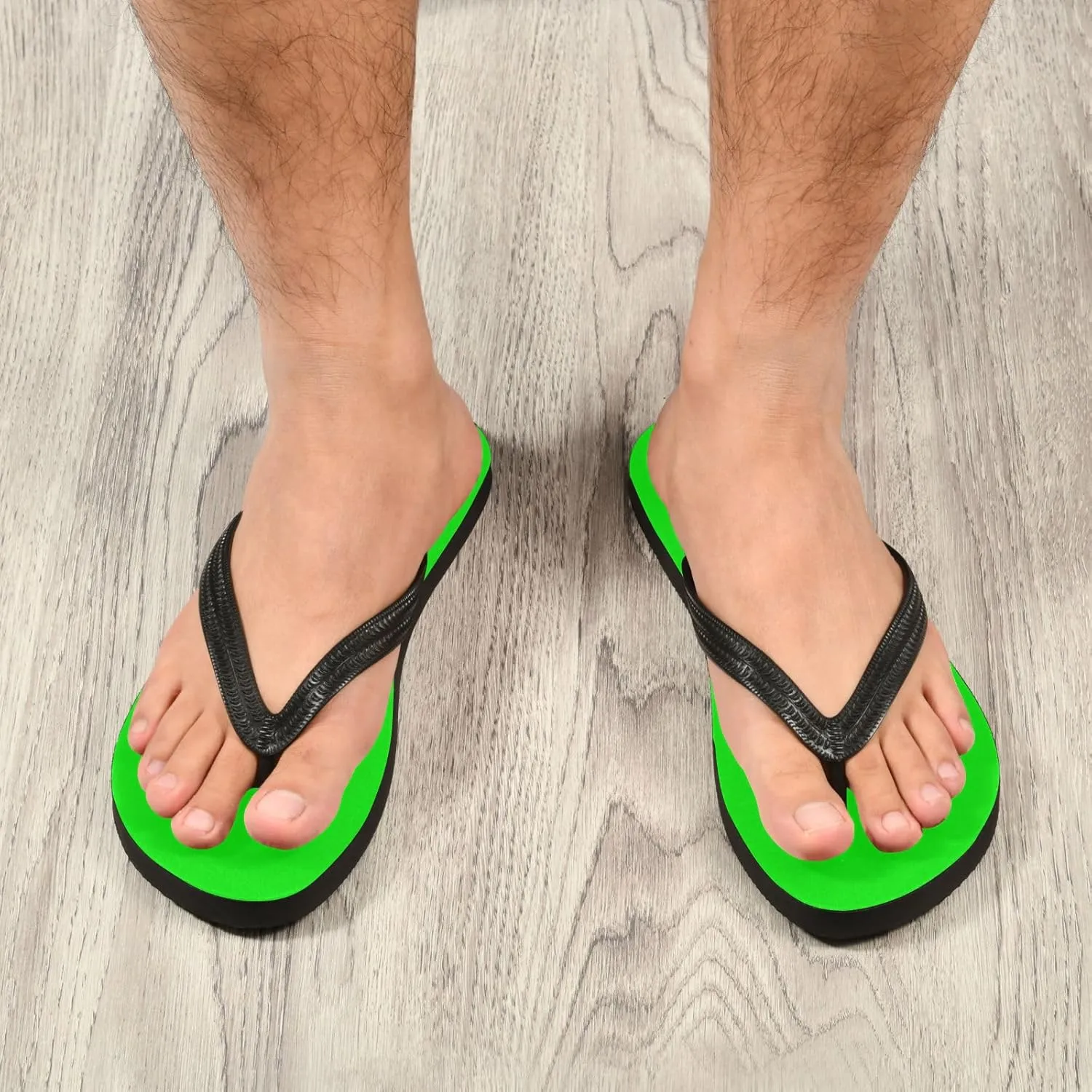ATTX Neon Green Solid Color Flops Slip Sandals for Women Men, Beach Shoes Casual Thong Sandal（470）