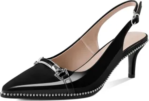 AUMOTED Women's Slingback Heels Beaded Kitten Pumps Pointed Toe Low Heels Comfortable 2.5 Inch Dress Sandals
