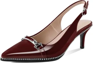 AUMOTED Women's Slingback Heels Beaded Kitten Pumps Pointed Toe Low Heels Comfortable 2.5 Inch Dress Sandals