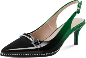 AUMOTED Women's Slingback Heels Beaded Kitten Pumps Pointed Toe Low Heels Comfortable 2.5 Inch Dress Sandals