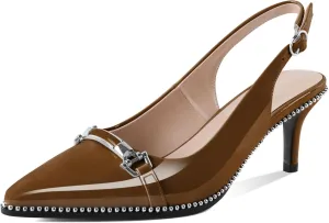 AUMOTED Women's Slingback Heels Beaded Kitten Pumps Pointed Toe Low Heels Comfortable 2.5 Inch Dress Sandals