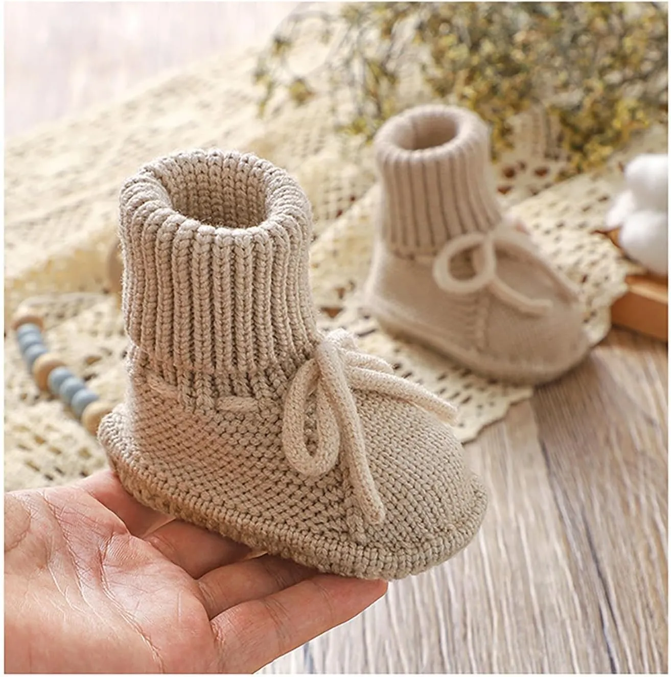 Baby Booties Newborn Sock Boots Hand Knitting Crochet Infant Boy Girl Cozy Shoes Indoor Breathable Walking Shoes