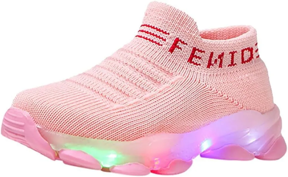 Baby Boys Girls LED Light Sneakers Walking Shoes Toddler Kids Mesh Luminous Non-Slip Breathable Outdoor Sport Shoes