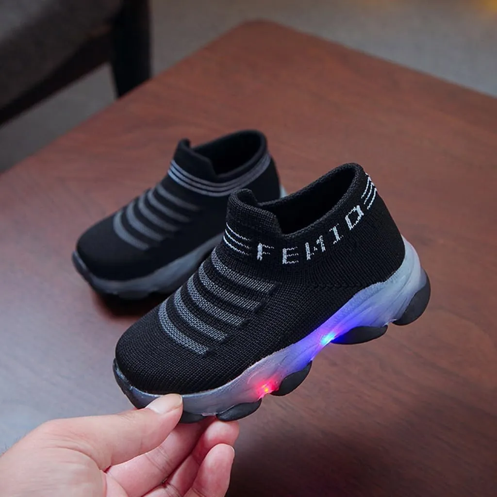 Baby Boys Girls LED Light Sneakers Walking Shoes Toddler Kids Mesh Luminous Non-Slip Breathable Outdoor Sport Shoes