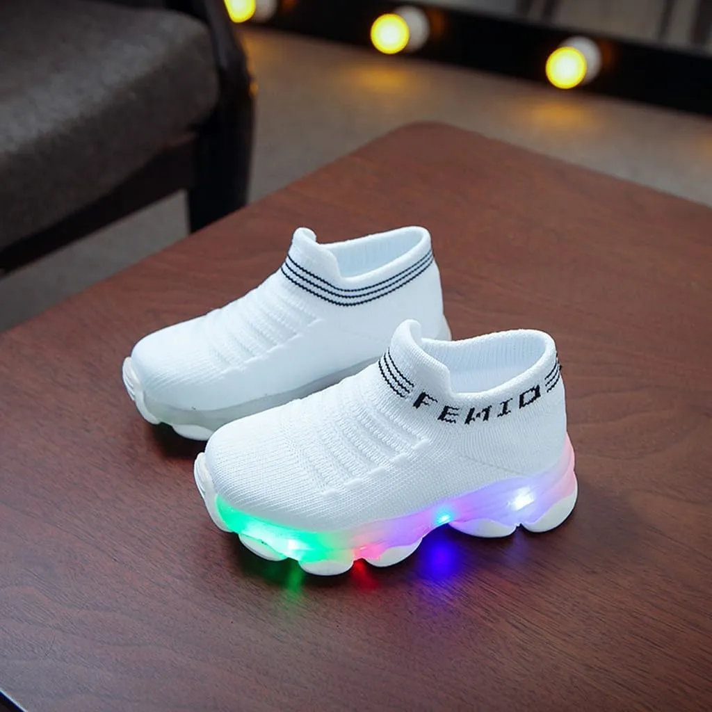 Baby Boys Girls LED Light Sneakers Walking Shoes Toddler Kids Mesh Luminous Non-Slip Breathable Outdoor Sport Shoes