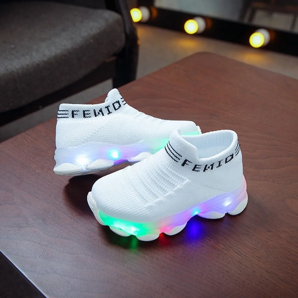 Baby Boys Girls LED Light Sneakers Walking Shoes Toddler Kids Mesh Luminous Non-Slip Breathable Outdoor Sport Shoes