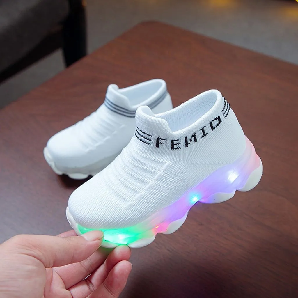 Baby Boys Girls LED Light Sneakers Walking Shoes Toddler Kids Mesh Luminous Non-Slip Breathable Outdoor Sport Shoes