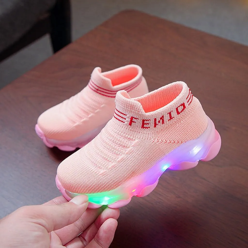Baby Boys Girls LED Light Sneakers Walking Shoes Toddler Kids Mesh Luminous Non-Slip Breathable Outdoor Sport Shoes