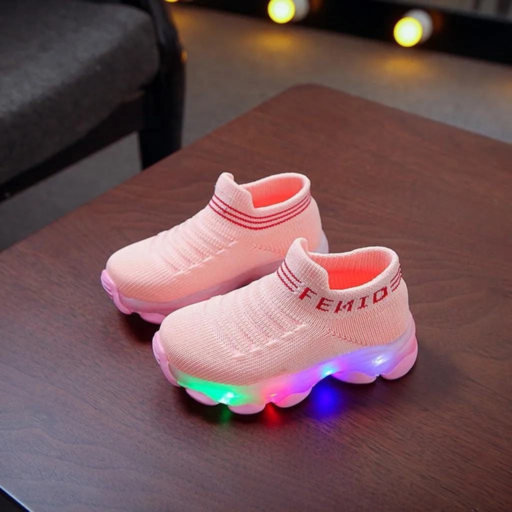 Baby Boys Girls LED Light Sneakers Walking Shoes Toddler Kids Mesh Luminous Non-Slip Breathable Outdoor Sport Shoes
