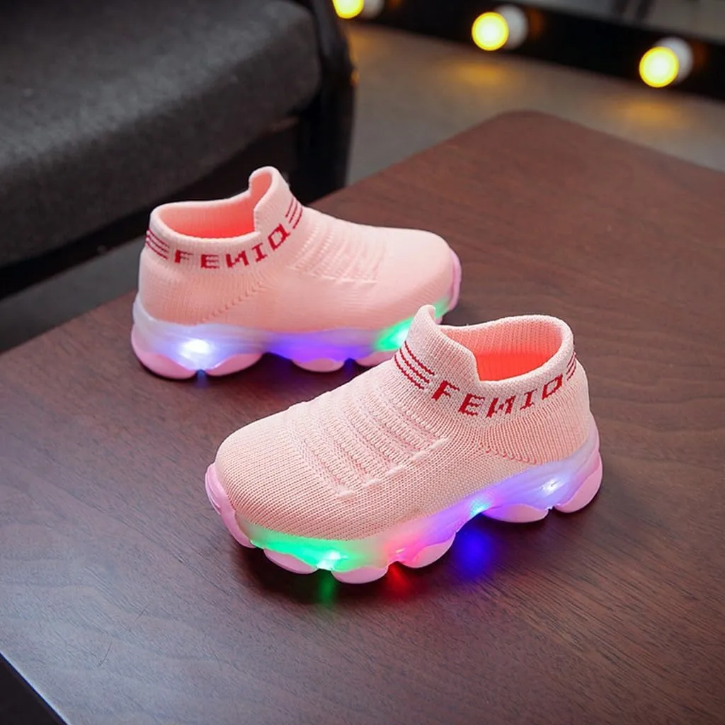 Baby Boys Girls LED Light Sneakers Walking Shoes Toddler Kids Mesh Luminous Non-Slip Breathable Outdoor Sport Shoes