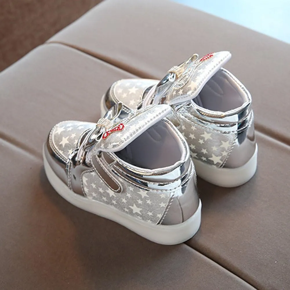 Baby Girls Glitter Bow Sneaker Toddler Light Up Soft Sole Sport Shoes Outdoor Indoor Fashion First Walking Non Slip