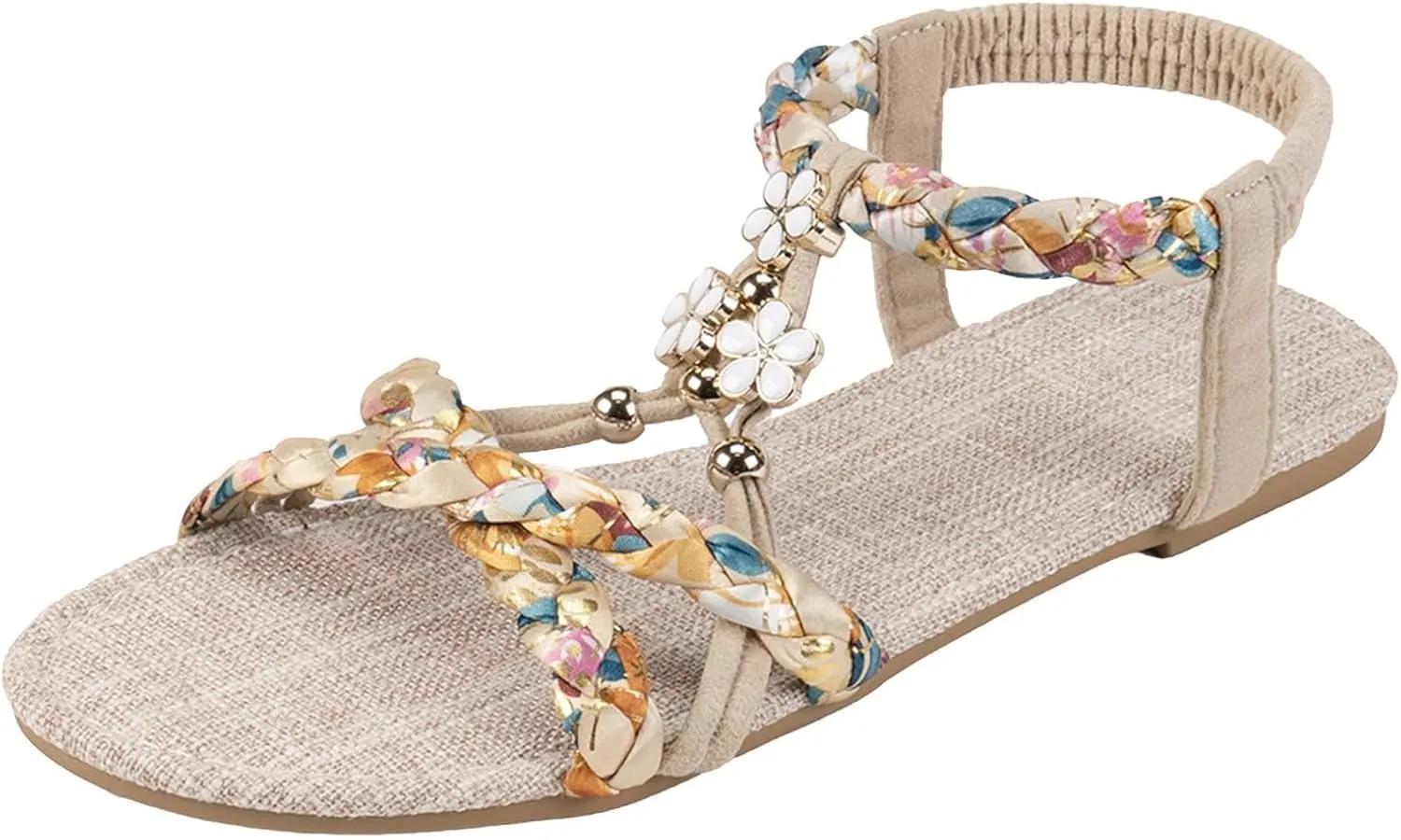 Boho Wedge Sandals for Women Dressy Slip on Comfortable Summer Sandals Ankle Strap Elastic Shoes Vacation Beach Shoes Orthopedic Walking Open Toe Sandal