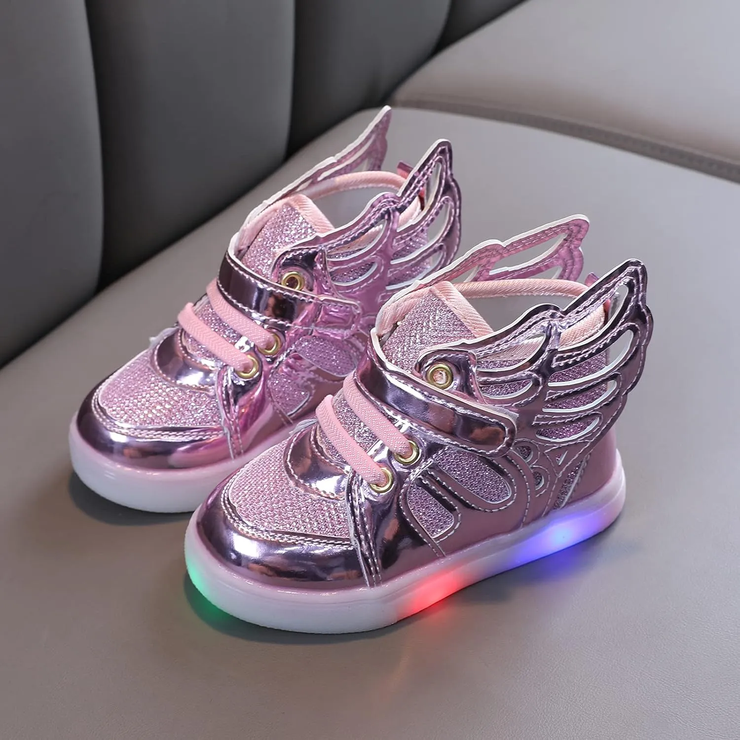Boys Girls Sneakers Light Up Canvas Shoes for Toddler Kids Easy Fasten Fashion Shoes with Hook and Loops