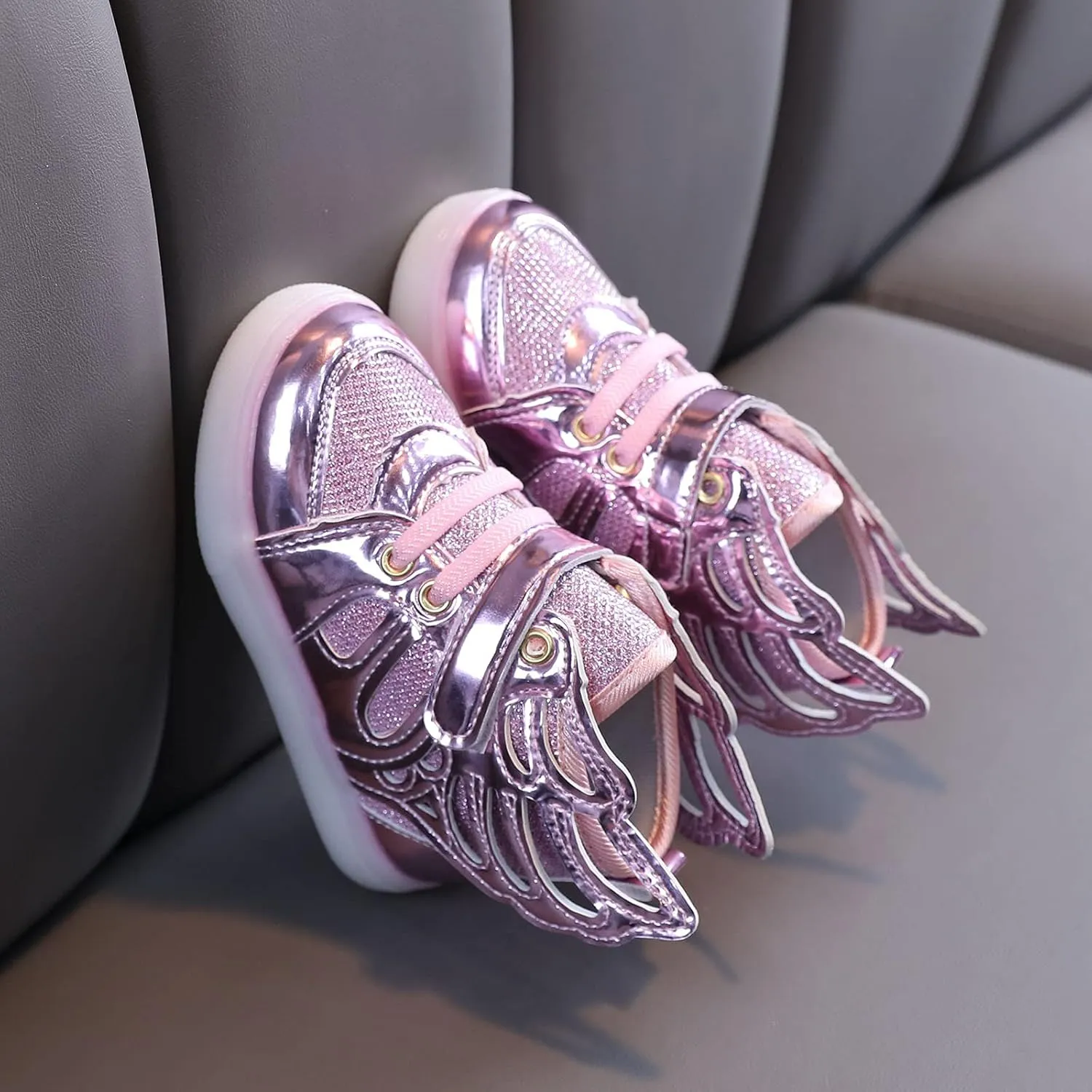 Boys Girls Sneakers Light Up Canvas Shoes for Toddler Kids Easy Fasten Fashion Shoes with Hook and Loops