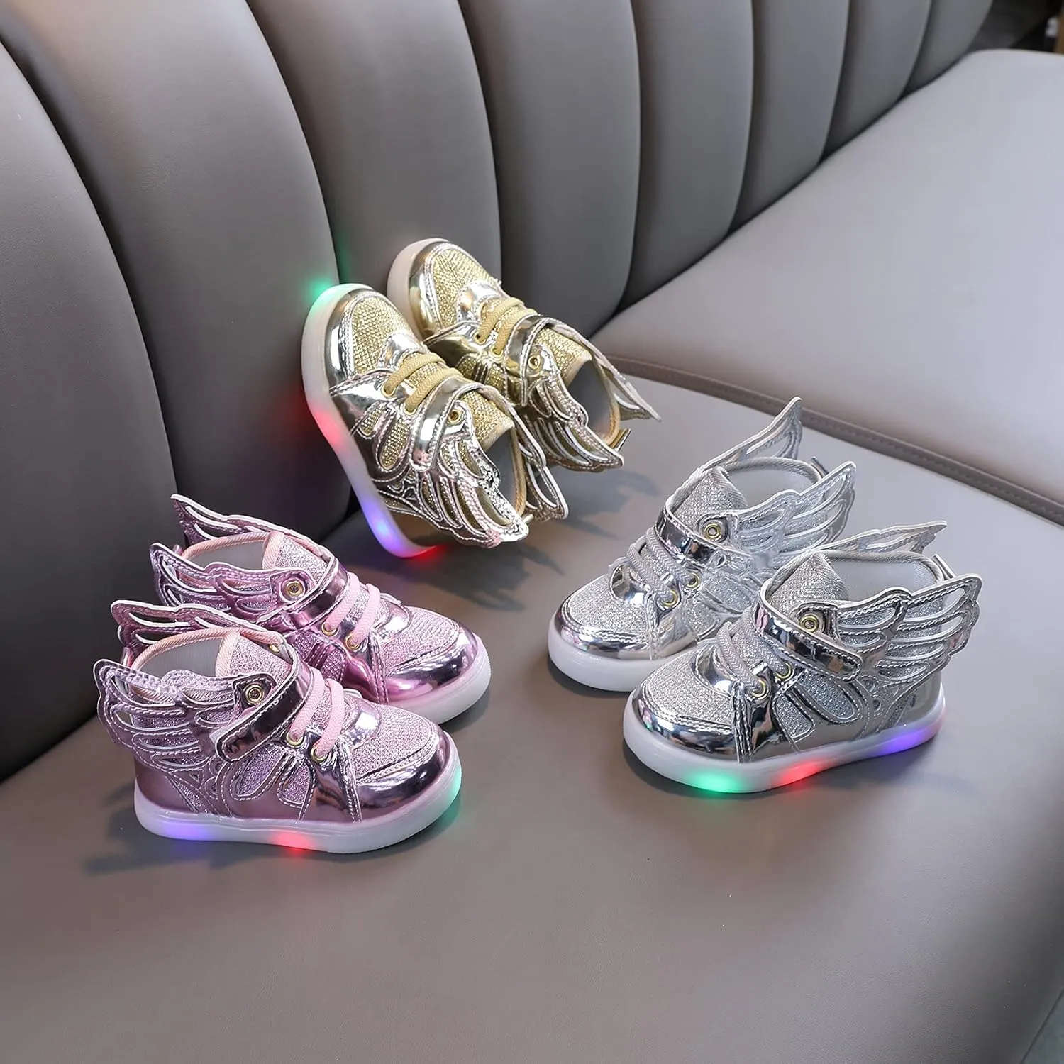 Boys Girls Sneakers Light Up Canvas Shoes for Toddler Kids Easy Fasten Fashion Shoes with Hook and Loops