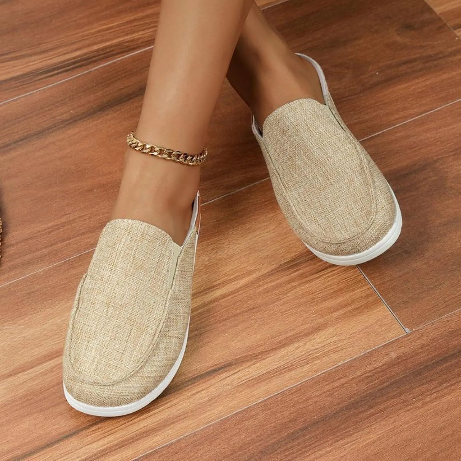 Canvas Shoes for Women Closed Toe Sandals Slip On Flat Slippers Casual Comfortable Wide Width Beach Print Sandals Shoes