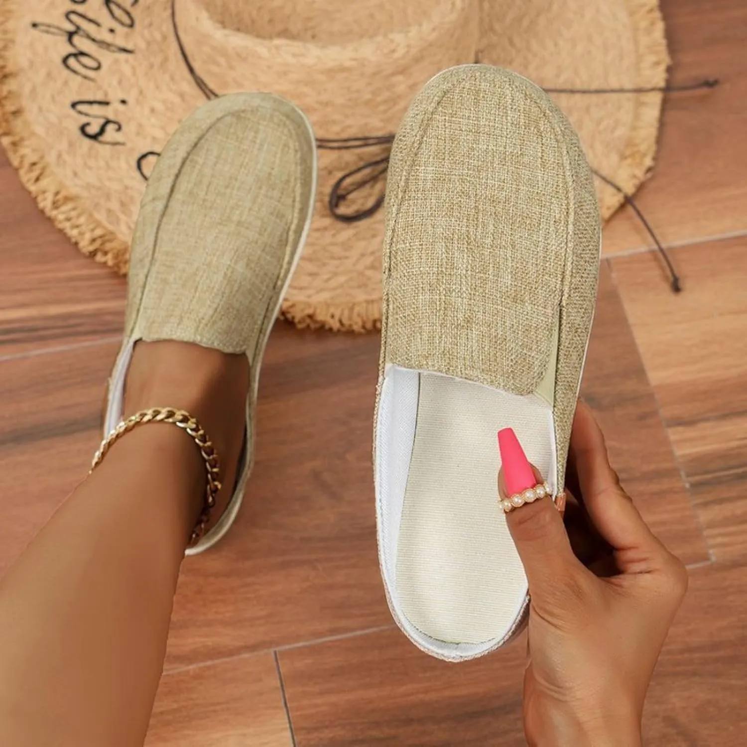 Canvas Shoes for Women Closed Toe Sandals Slip On Flat Slippers Casual Comfortable Wide Width Beach Print Sandals Shoes