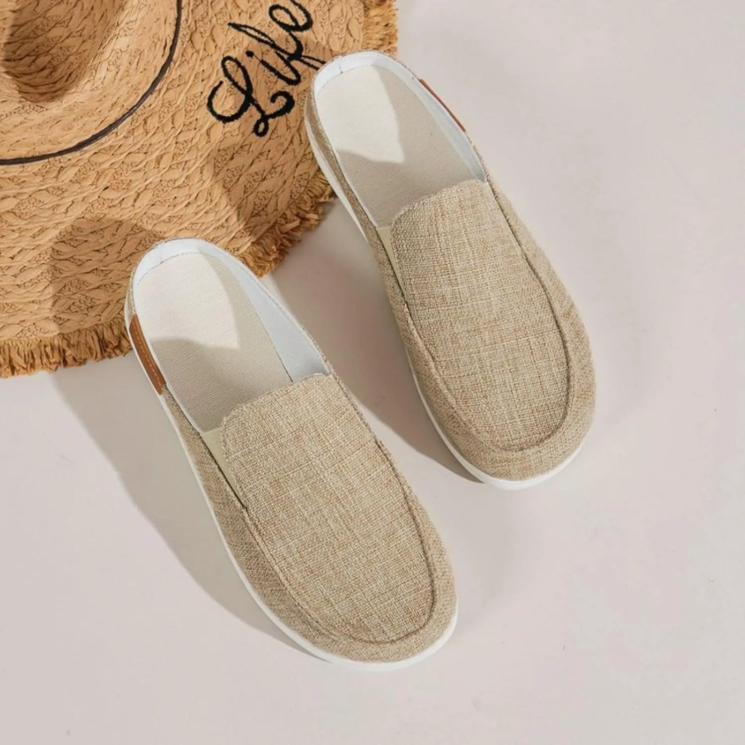 Canvas Shoes for Women Closed Toe Sandals Slip On Flat Slippers Casual Comfortable Wide Width Beach Print Sandals Shoes