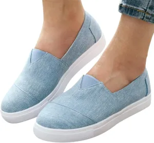 Canvas Shoes for Women Wide Gibobby Women's Denim Canvas Shoes Fashion Casual Zipper Slip-on Loafers