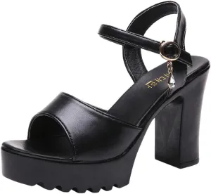 Comfortable Chunky Heel Sandals for Women Open Toe Ankle Strap Strappy Wedding Party Shoes