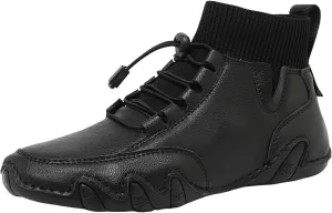 Couple's High Top Casual Shoes Casual Leather Water Proof Boots Splicing Leather Shoes Soft Soled Semi Casual Shoes Men
