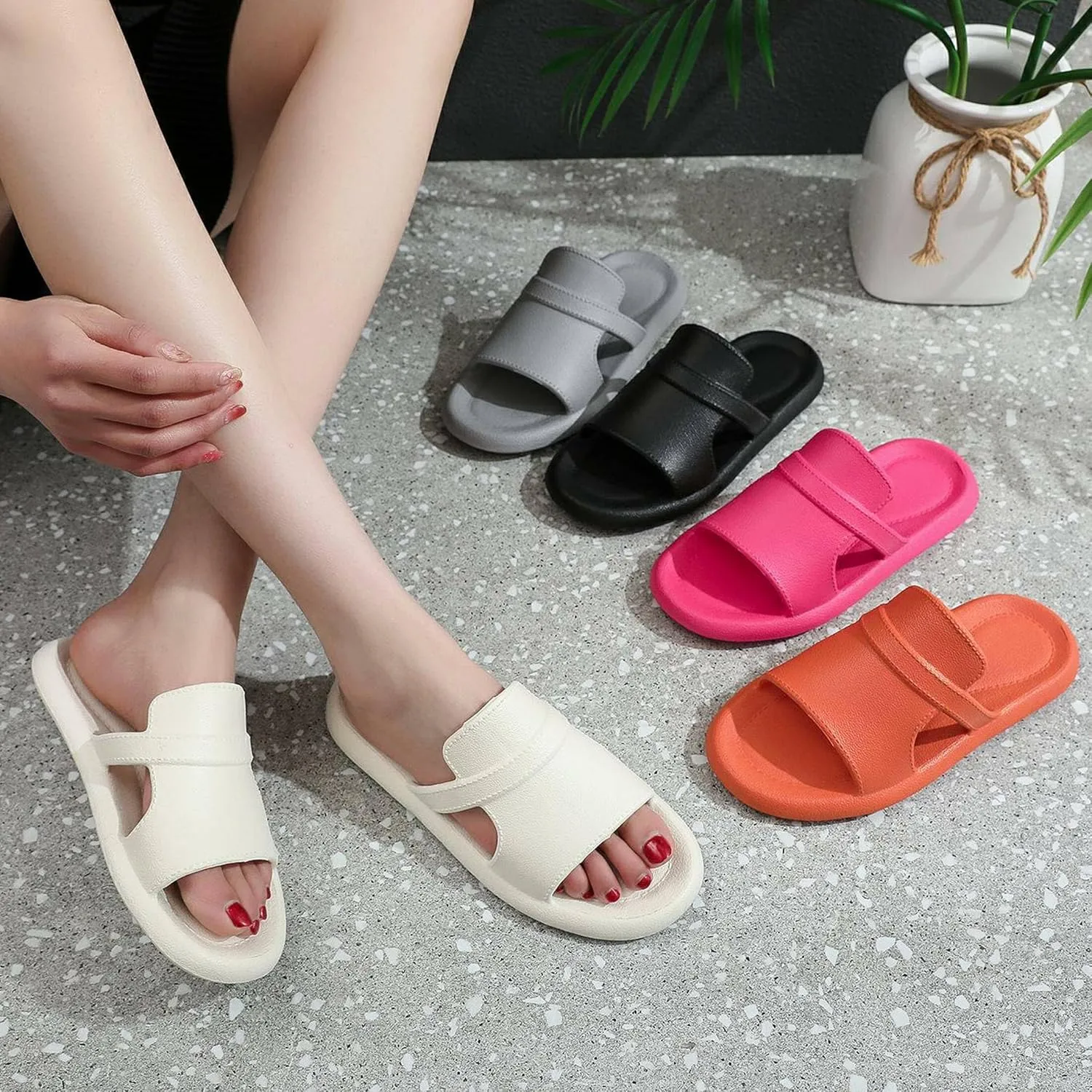 Crazy Lady Women's House Slippers Shower Shoes Outdoor Indoor Slides Soft Flat Comfy Anti-Slip Sandals