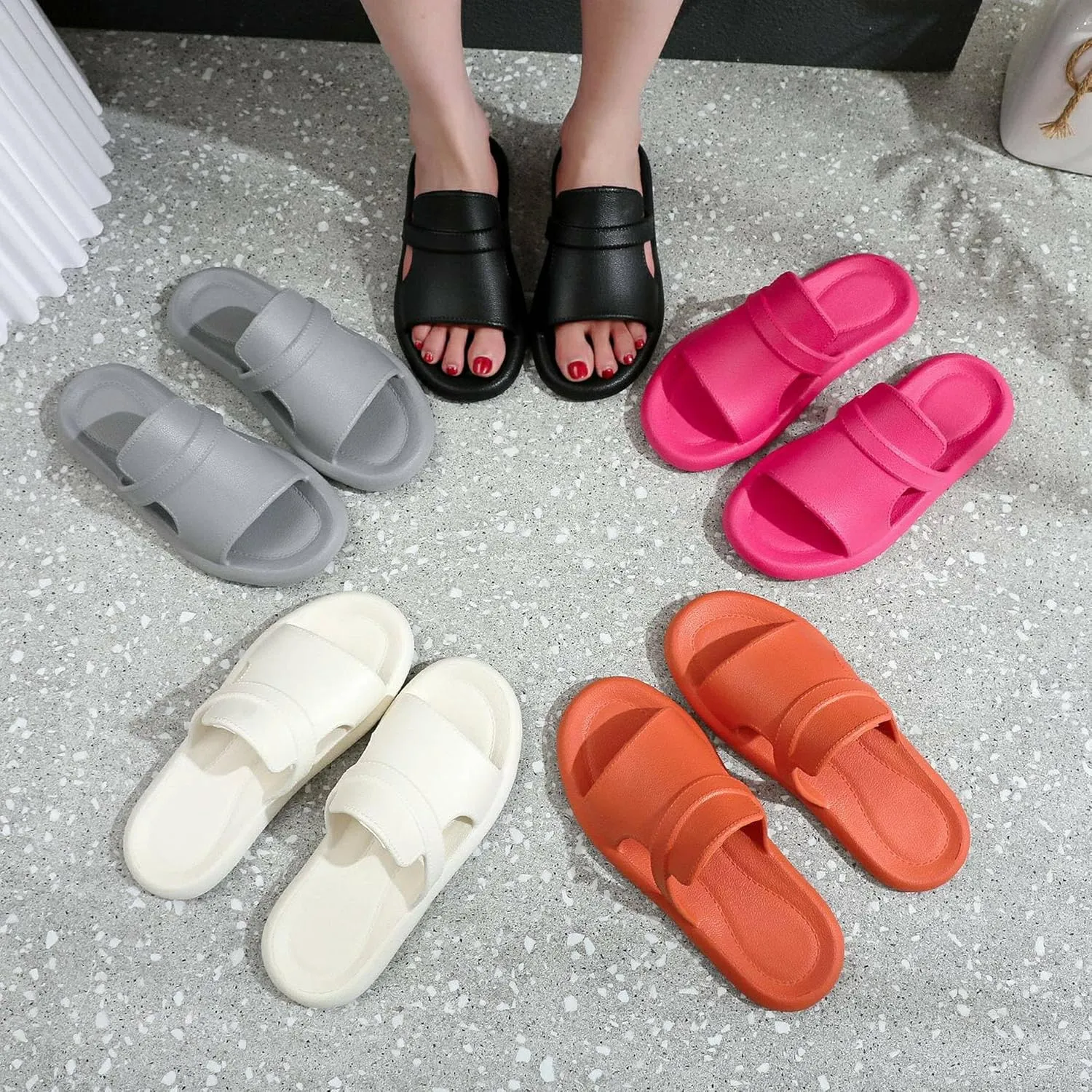 Crazy Lady Women's House Slippers Shower Shoes Outdoor Indoor Slides Soft Flat Comfy Anti-Slip Sandals