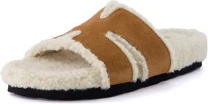CUSHIONAIRE Cuddle Fur Slippers for Women Faux Shearling Slide Sandal  Memory Foam, Wide Widths Available