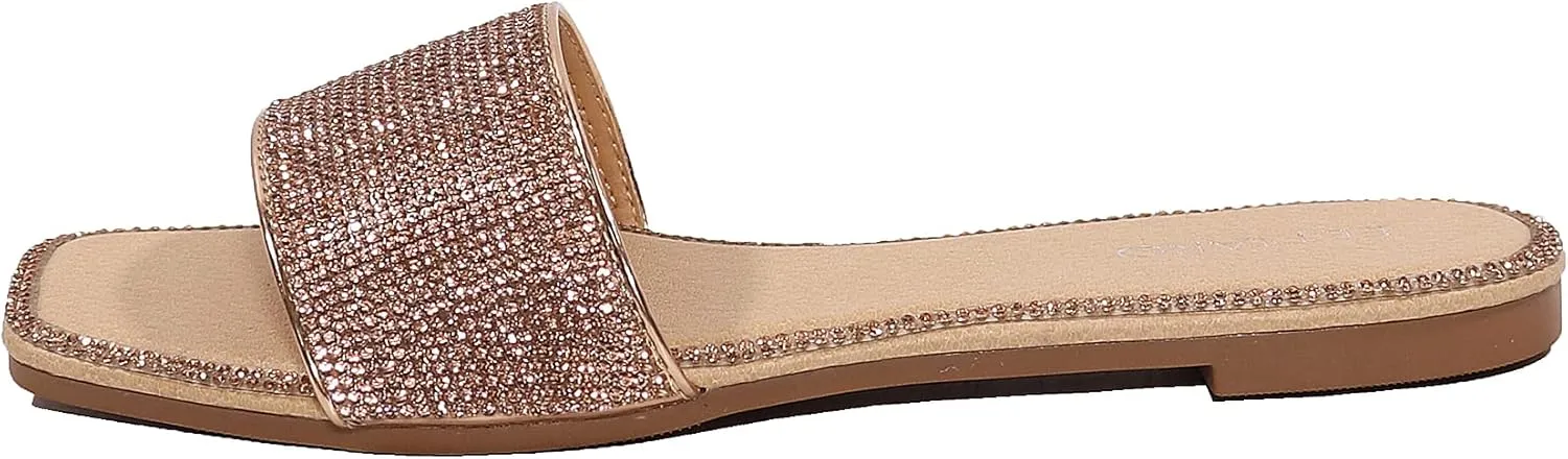 EETTARO Women's Glitter Shiny Slide Sandals Sparkle Fancy Flat Slippers Slip-on Jeweled Shoes