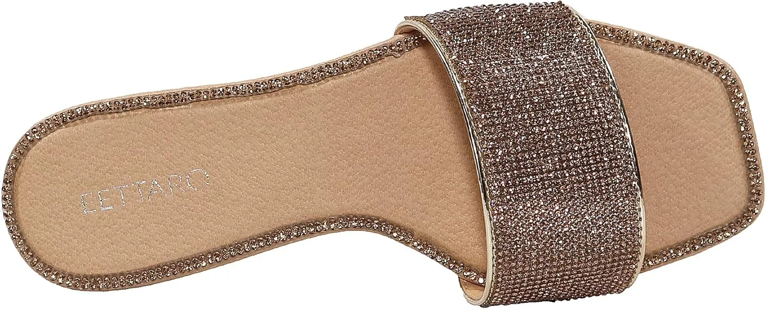 EETTARO Women's Glitter Shiny Slide Sandals Sparkle Fancy Flat Slippers Slip-on Jeweled Shoes