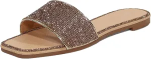 EETTARO Women's Glitter Shiny Slide Sandals Sparkle Fancy Flat Slippers Slip-on Jeweled Shoes