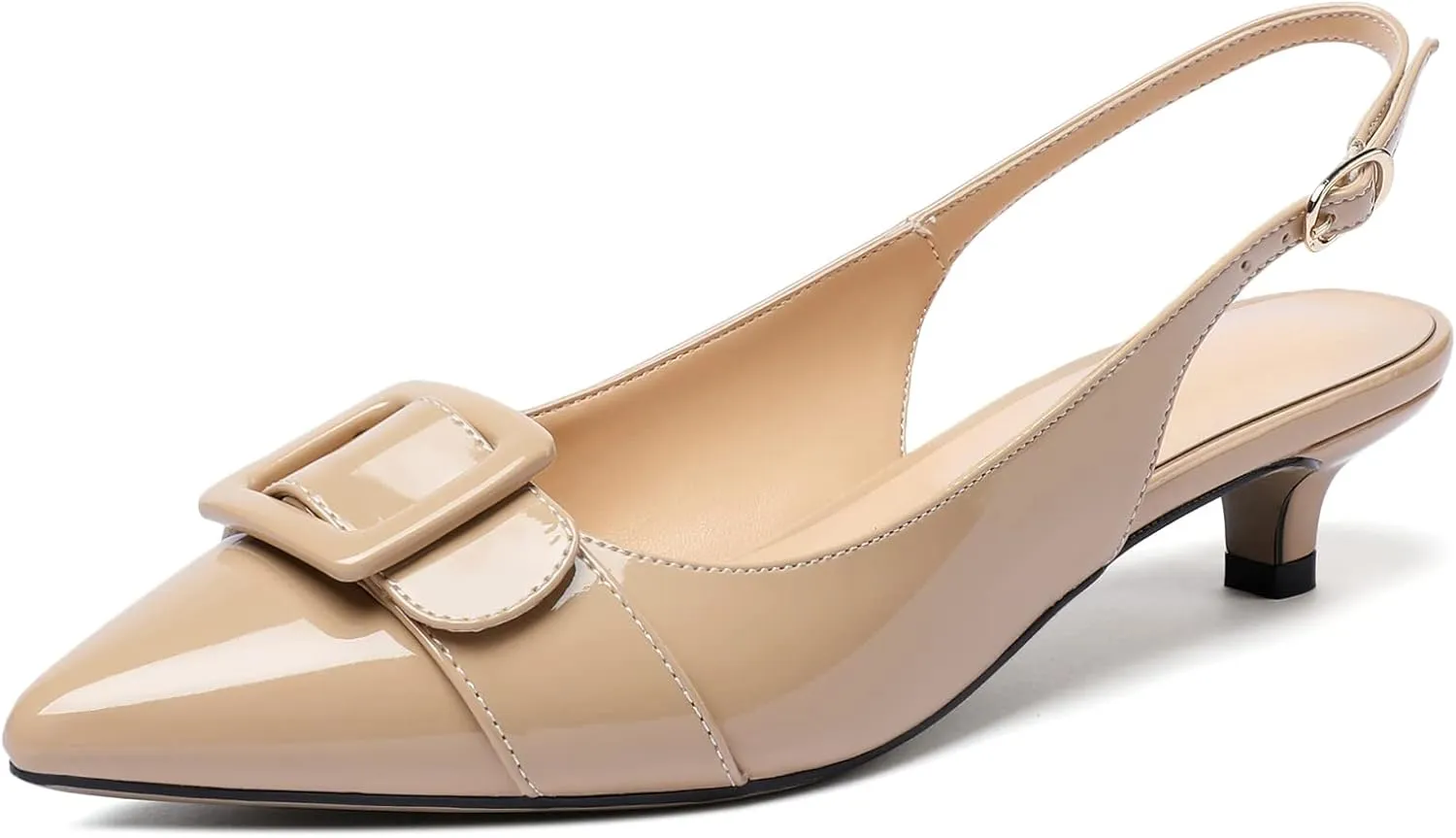 Eldof Kitten Heel Pumps for Women, Pointed Toe Slingback Low Heels, Classic Bow Heels Dress Shoes for Office Wedding Work Evening 1.4 Inches