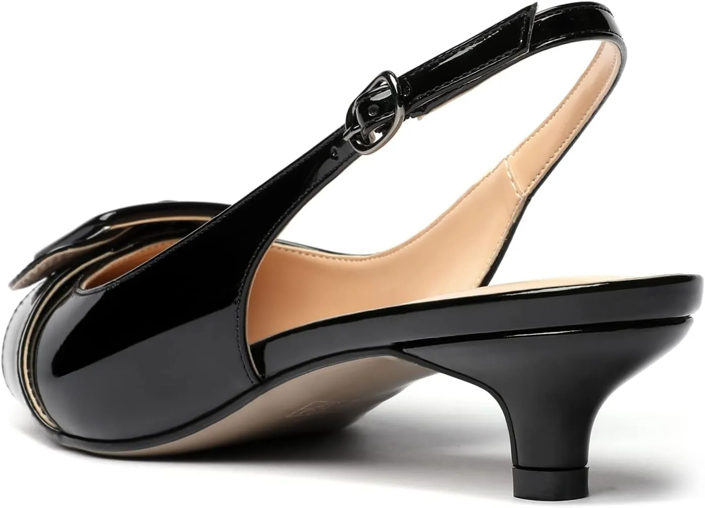 Eldof Kitten Heel Pumps for Women, Pointed Toe Slingback Low Heels, Classic Bow Heels Dress Shoes for Office Wedding Work Evening 1.4 Inches