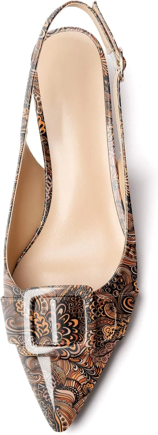 Eldof Kitten Heel Pumps for Women, Pointed Toe Slingback Low Heels, Classic Bow Heels Dress Shoes for Office Wedding Work Evening 1.4 Inches