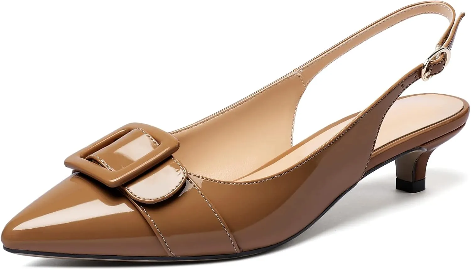 Eldof Kitten Heel Pumps for Women, Pointed Toe Slingback Low Heels, Classic Bow Heels Dress Shoes for Office Wedding Work Evening 1.4 Inches