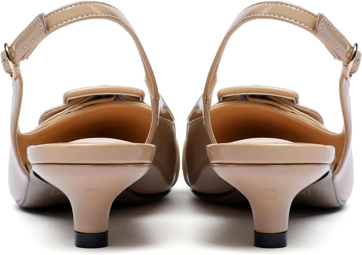 Eldof Kitten Heel Pumps for Women, Pointed Toe Slingback Low Heels, Classic Bow Heels Dress Shoes for Office Wedding Work Evening 1.4 Inches