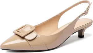 Eldof Kitten Heel Pumps for Women, Pointed Toe Slingback Low Heels, Classic Bow Heels Dress Shoes for Office Wedding Work Evening 1.4 Inches
