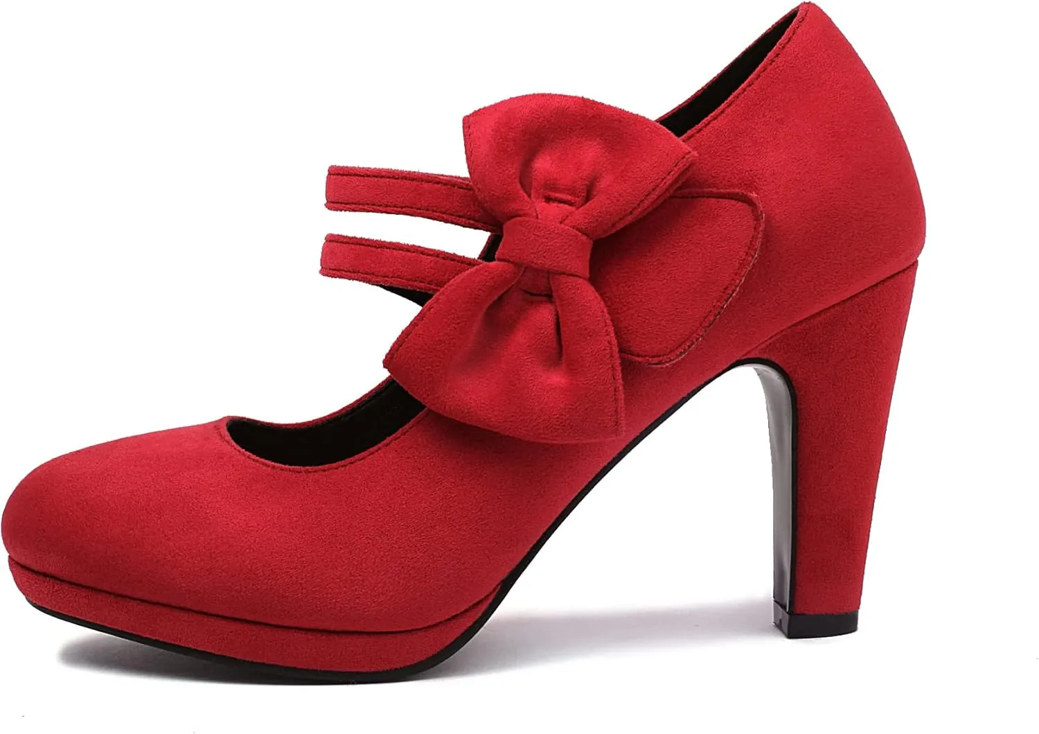 Elerhythm Women's Mary Jane Heels with Bow Retro Closed Round Toe Pumps Suede Chic Bowtie Vintage Gatsby Sweet Office Dress Daily Shoes