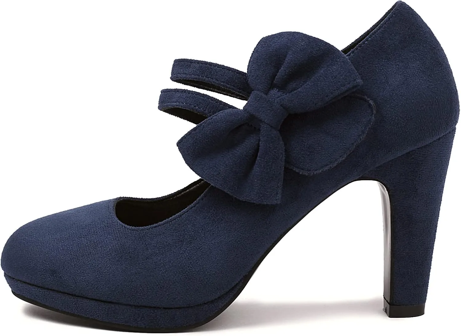 Elerhythm Women's Mary Jane Heels with Bow Retro Closed Round Toe Pumps Suede Chic Bowtie Vintage Gatsby Sweet Office Dress Daily Shoes
