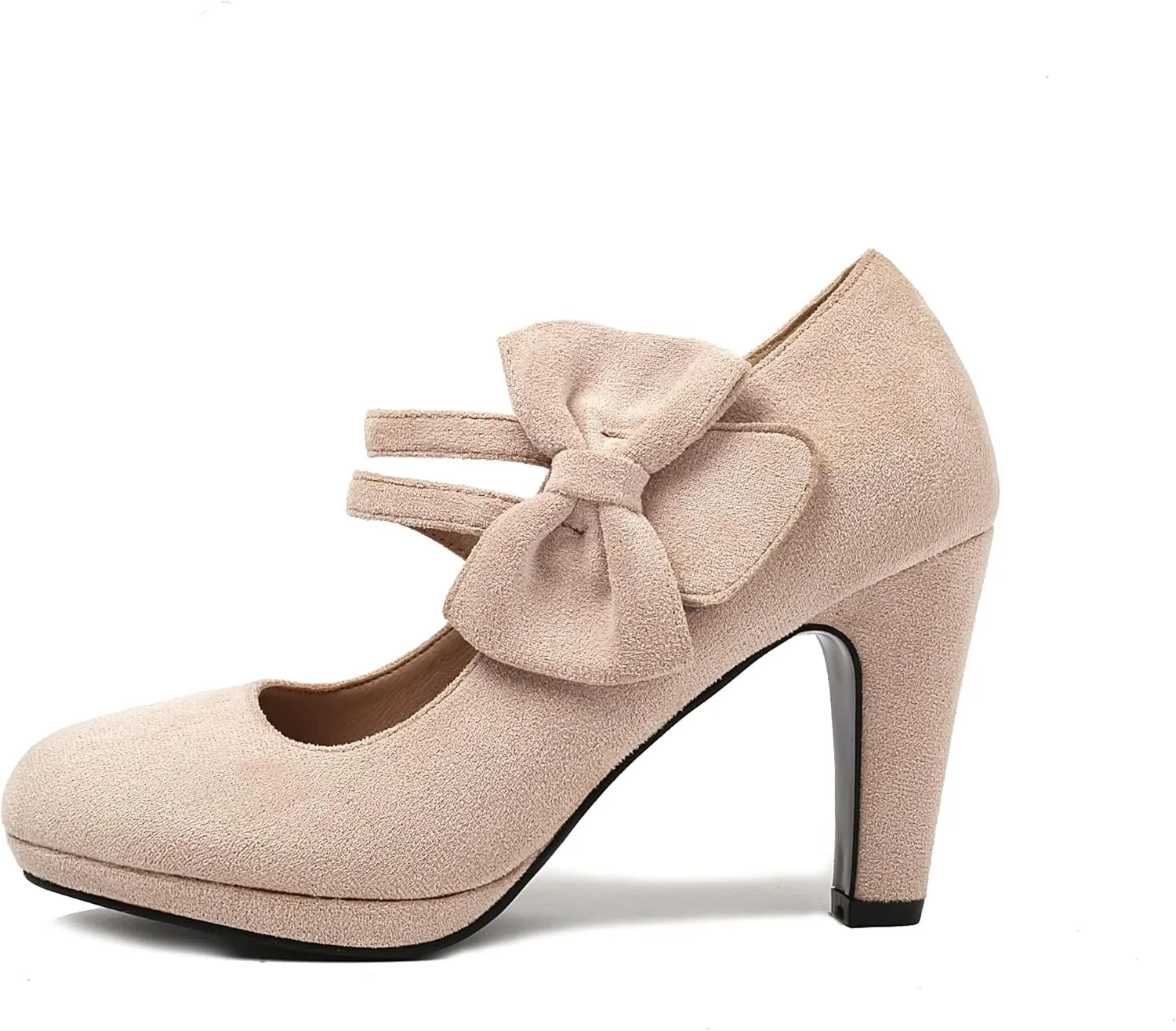 Elerhythm Women's Mary Jane Heels with Bow Retro Closed Round Toe Pumps Suede Chic Bowtie Vintage Gatsby Sweet Office Dress Daily Shoes