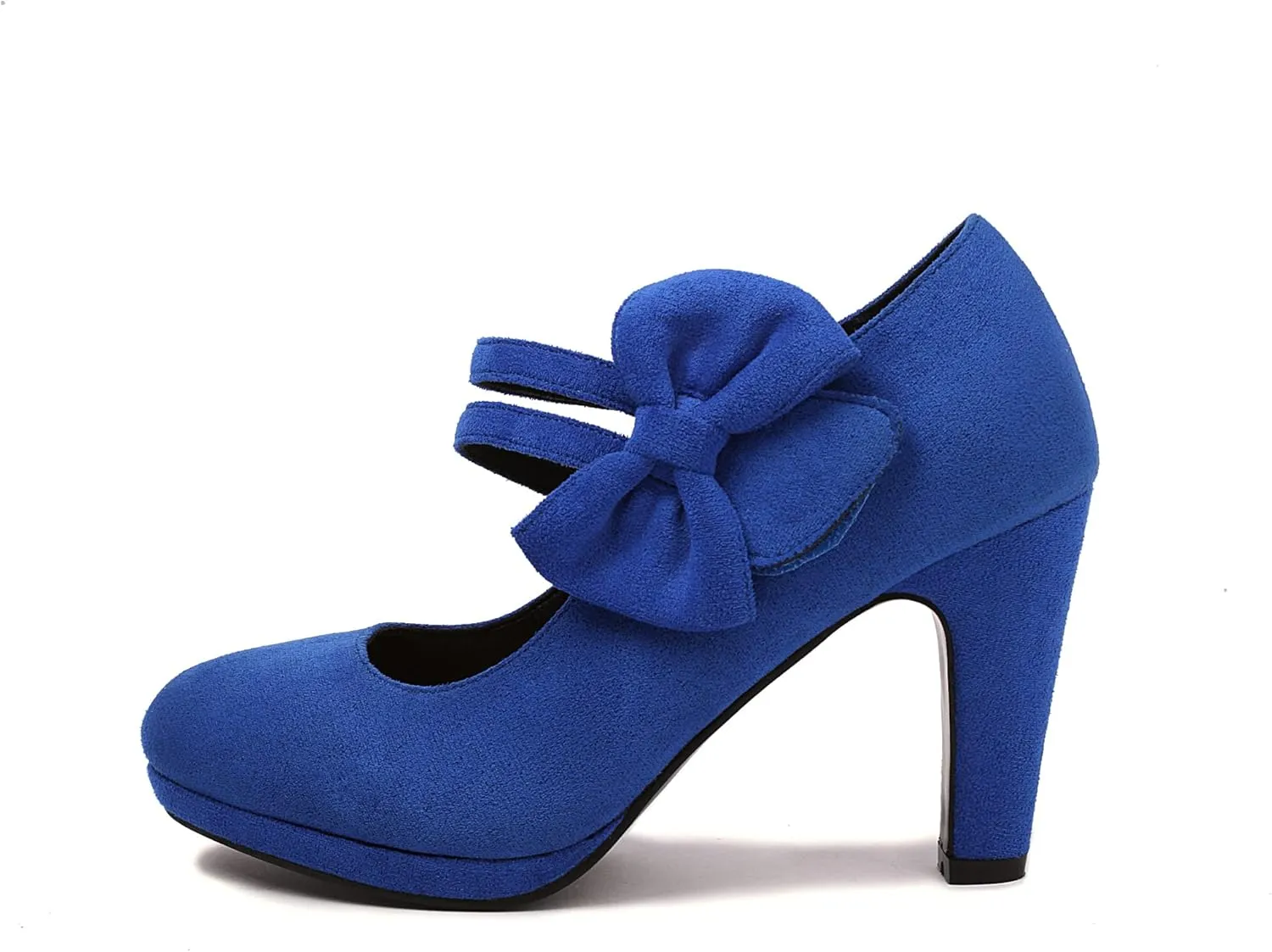 Elerhythm Women's Mary Jane Heels with Bow Retro Closed Round Toe Pumps Suede Chic Bowtie Vintage Gatsby Sweet Office Dress Daily Shoes