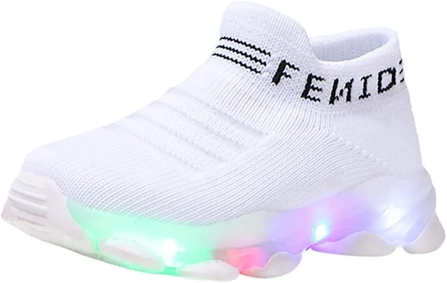 Fashion Trainers LED Breathable Stretch Fabric Sneakers for 1-6 Years Kids Toddler Baby Girls Boys Light Up Crib Shoes