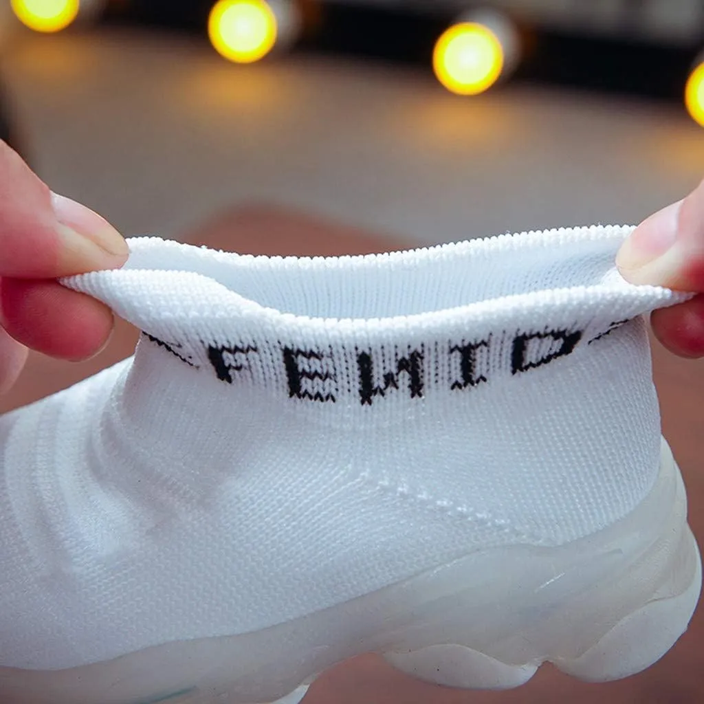Fashion Trainers LED Breathable Stretch Fabric Sneakers for 1-6 Years Kids Toddler Baby Girls Boys Light Up Crib Shoes