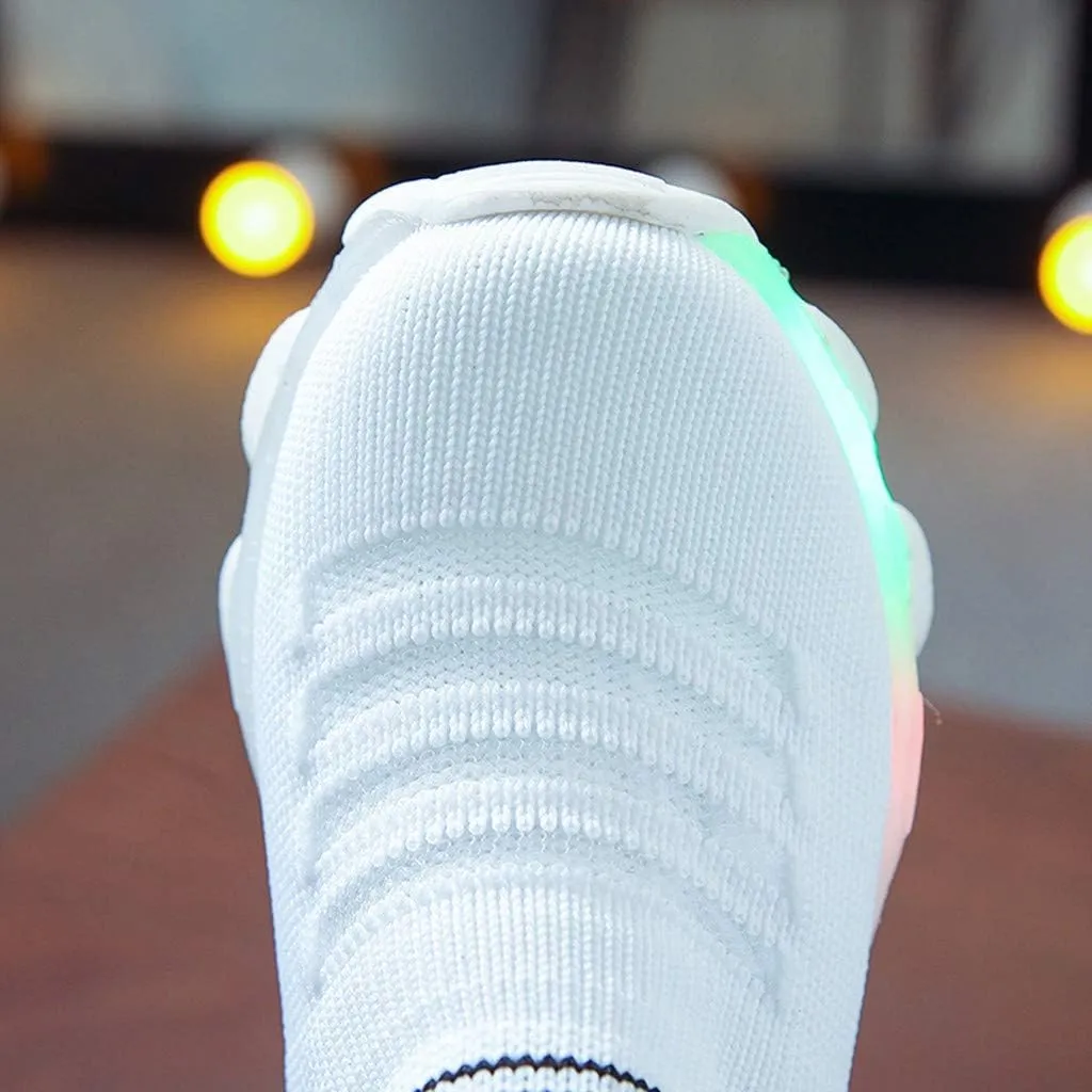 Fashion Trainers LED Breathable Stretch Fabric Sneakers for 1-6 Years Kids Toddler Baby Girls Boys Light Up Crib Shoes
