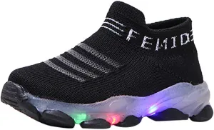 Fashion Trainers LED Breathable Stretch Fabric Sneakers for 1-6 Years Kids Toddler Baby Girls Boys Light Up Crib Shoes