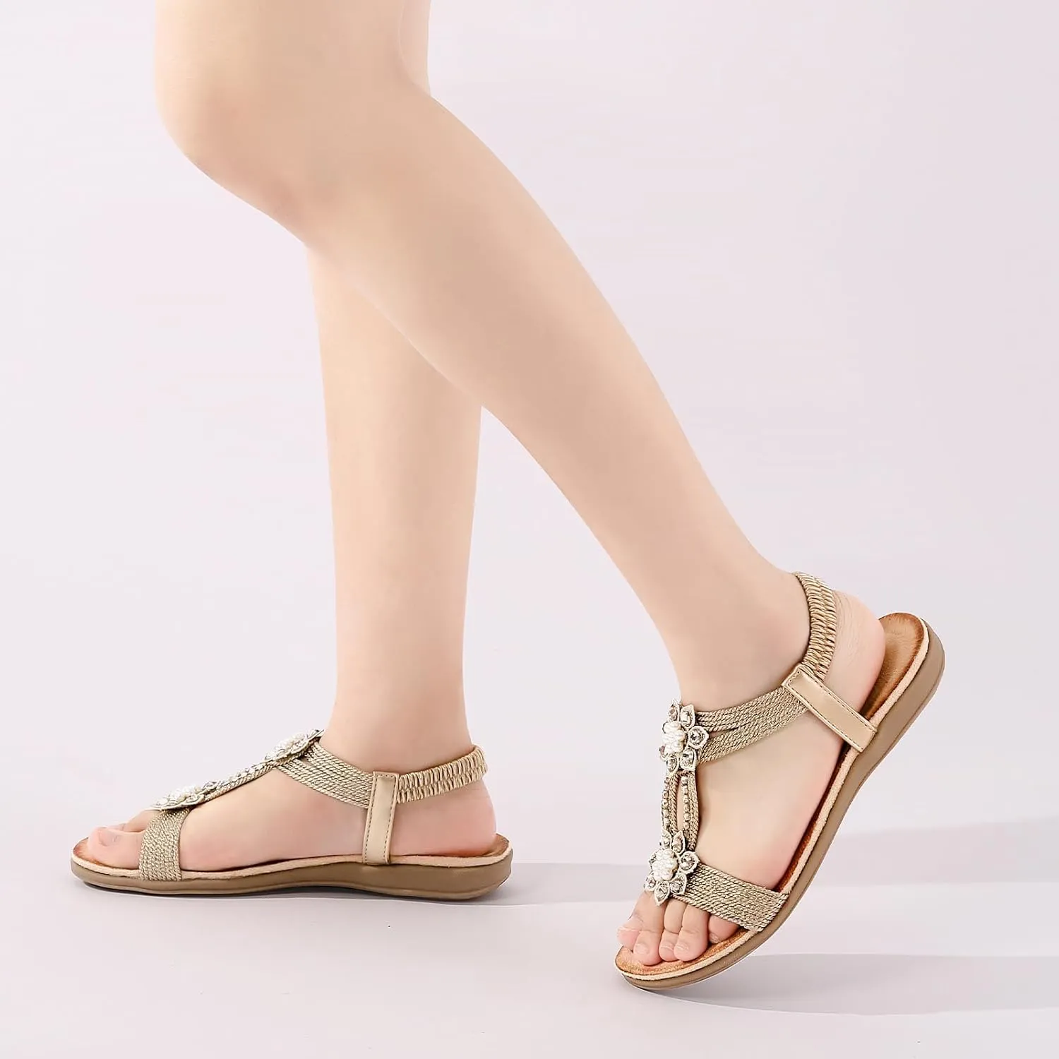 Flat Sandals for Women Dressy - Comfortable Walking Summer Slip on Womens Sandal