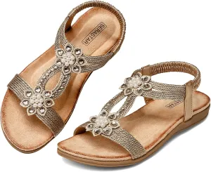 Flat Sandals for Women Dressy - Comfortable Walking Summer Slip on Womens Sandal